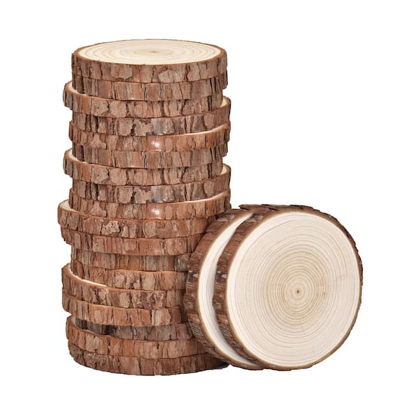 0.4 in. x 3.5-4 in. x 3.5-4 in. Pine Wood Slices Project Panel 20-Pack for DIY Crafts and Decorations