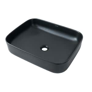 Matte Black Vitreous Ceramic Rectangle Vessel Sink in Black