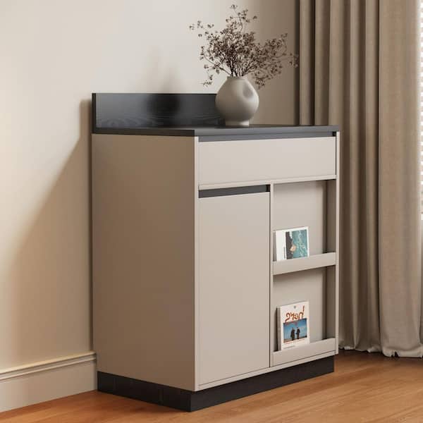 THE RIGHT PATH 31.49 in. 3 Drawers, MDF Dresser table, modern drawer storage cabinet, office, beige/black