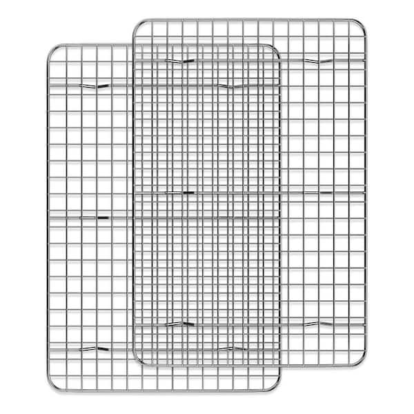 Stainless Steel Cooling Rack Silver Finish Grid Design Oven Safe for Baking Roasting Grilling Jelly Roll Pan 2-Pack