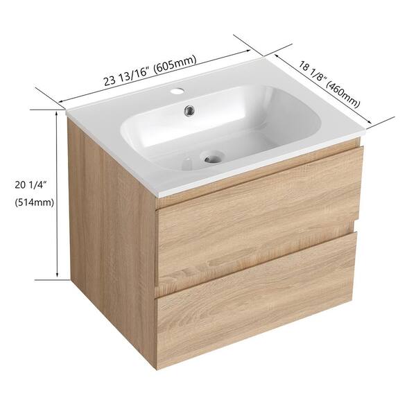 U-Eway 24 Bathroom Vanity Top Modern with 2 Drawers Wood MDF 20