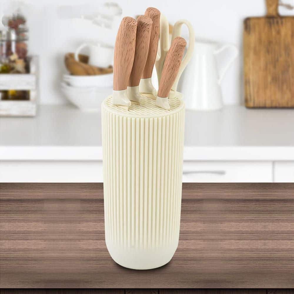 6-Piece Stainless Steel Beige Kitchen Knife Set with Knife Block, Anti-Rust Non-stick Sharp Chef Knife Set for Home - Thumbnail 4