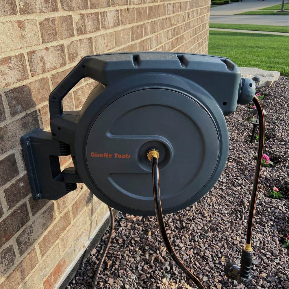 Giraffe Tools 130' Dark Gray Retractable Garden Hose Reel