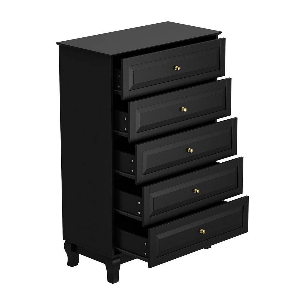FUFU&GAGA 5Drawer Black Paint Wood Chest of Drawer Dresser Organizer