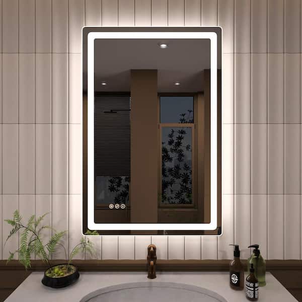 TaiMei TMMU 24 in. W x 36 in. H Round Corner Rectangular Frameless Wall Mount LED Bathroom Vanity Mirror in Polished Crystal