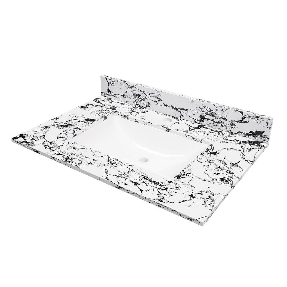 31 in. W x 22 in. D Cultured Marble White Rectangular Single Sink and Bathroom Vanity Top in New Carrara Black and White price history on PriceWatchPro