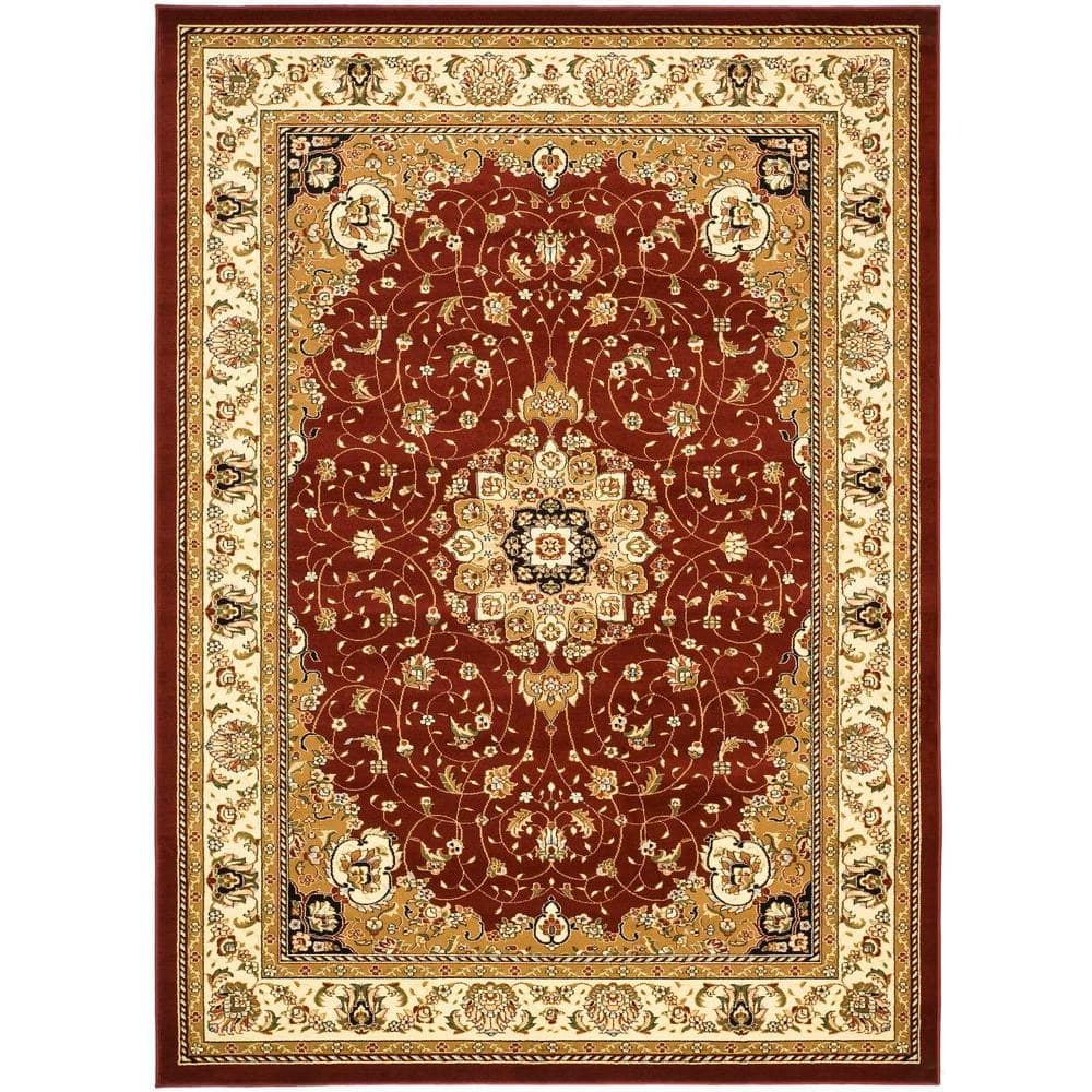 Red and Ivory Floral Synthetic 8' x 11' Area Rug