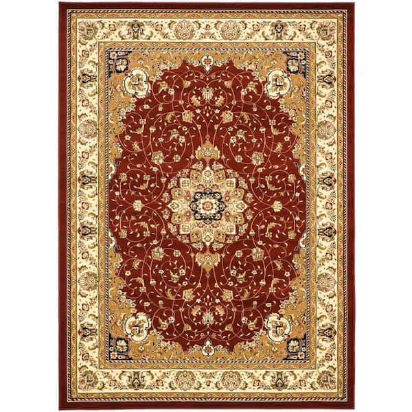 Lyndhurst Red/Ivory 9 ft. x 12 ft. Floral Border Antique Area Rug