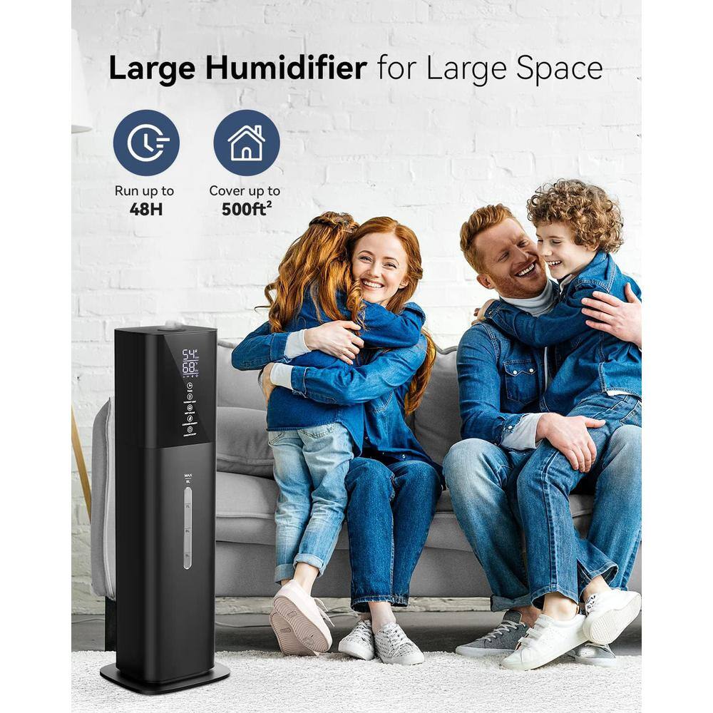 Black 2.11 Gallon Ultrasonic Cool Mist Tower Humidifier with Remote