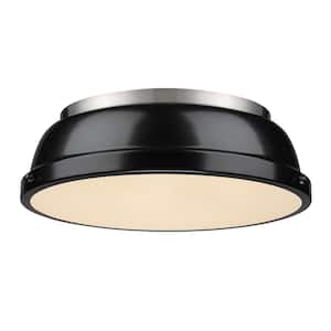 Duncan 14 in. 2-Light Pewter Flush Mount with Gloss Black Shade