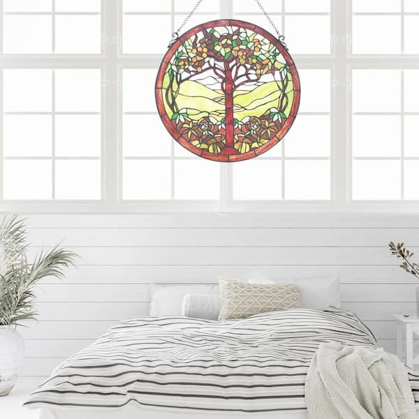River of Goods Green Tree of Life Stained Glass Window Panel 20112