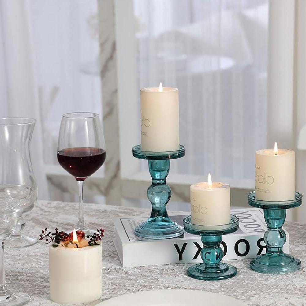 Green Glass Pillar Candle Holder 3-Pack Z09TR2PWR7 - The Home Depot
