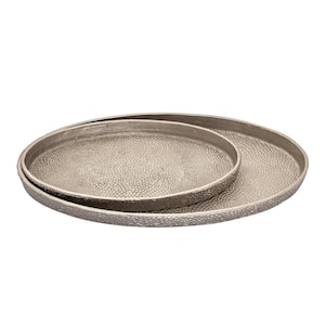 Pebblestone 24 in. Antique Nickel Metal Decorative Tray - Set of 2