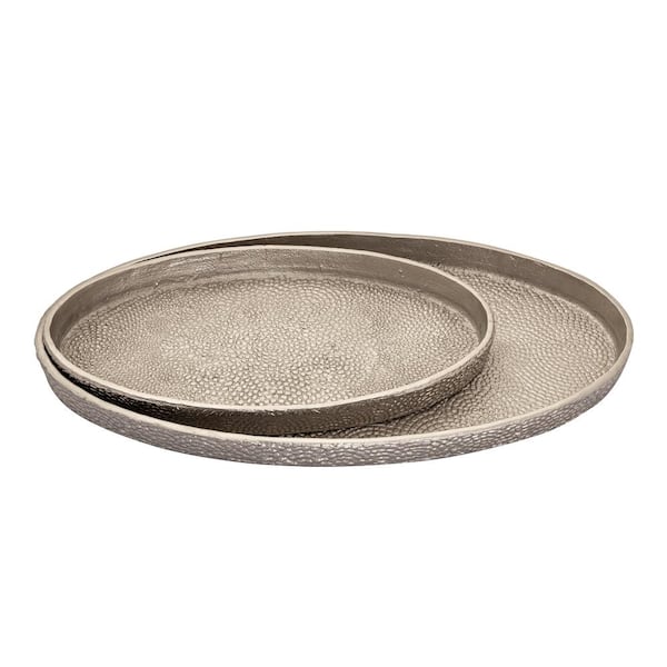 Titan Lighting Pebblestone 24 in. Antique Nickel Metal Decorative Tray - Set of 2