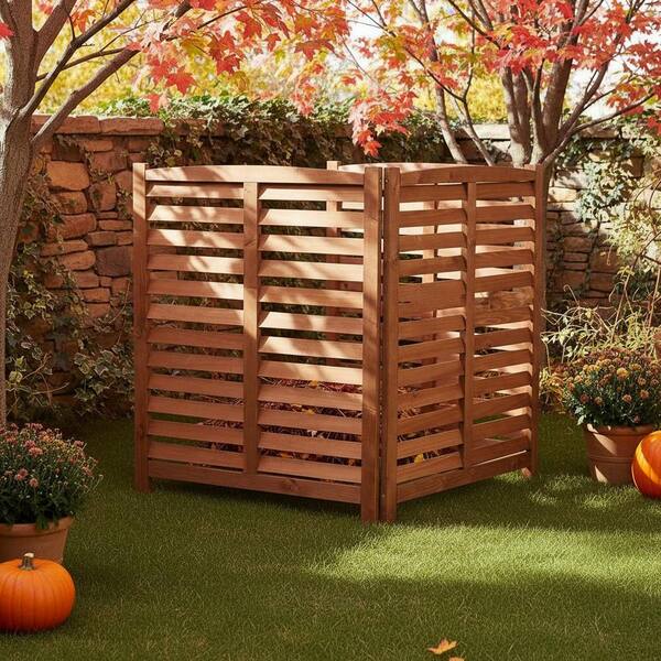 Clihome 3-Panel Brown Outdoor Fir Wood Privacy Fence Slatted