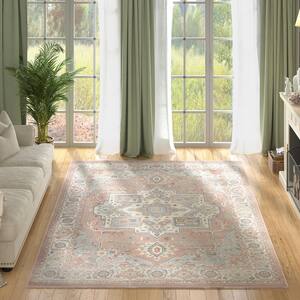 Pink 7 ft. 10 in. x 10 ft. 2 in. Wilton Collection Floral Pattern Persian Vintage Area Rug