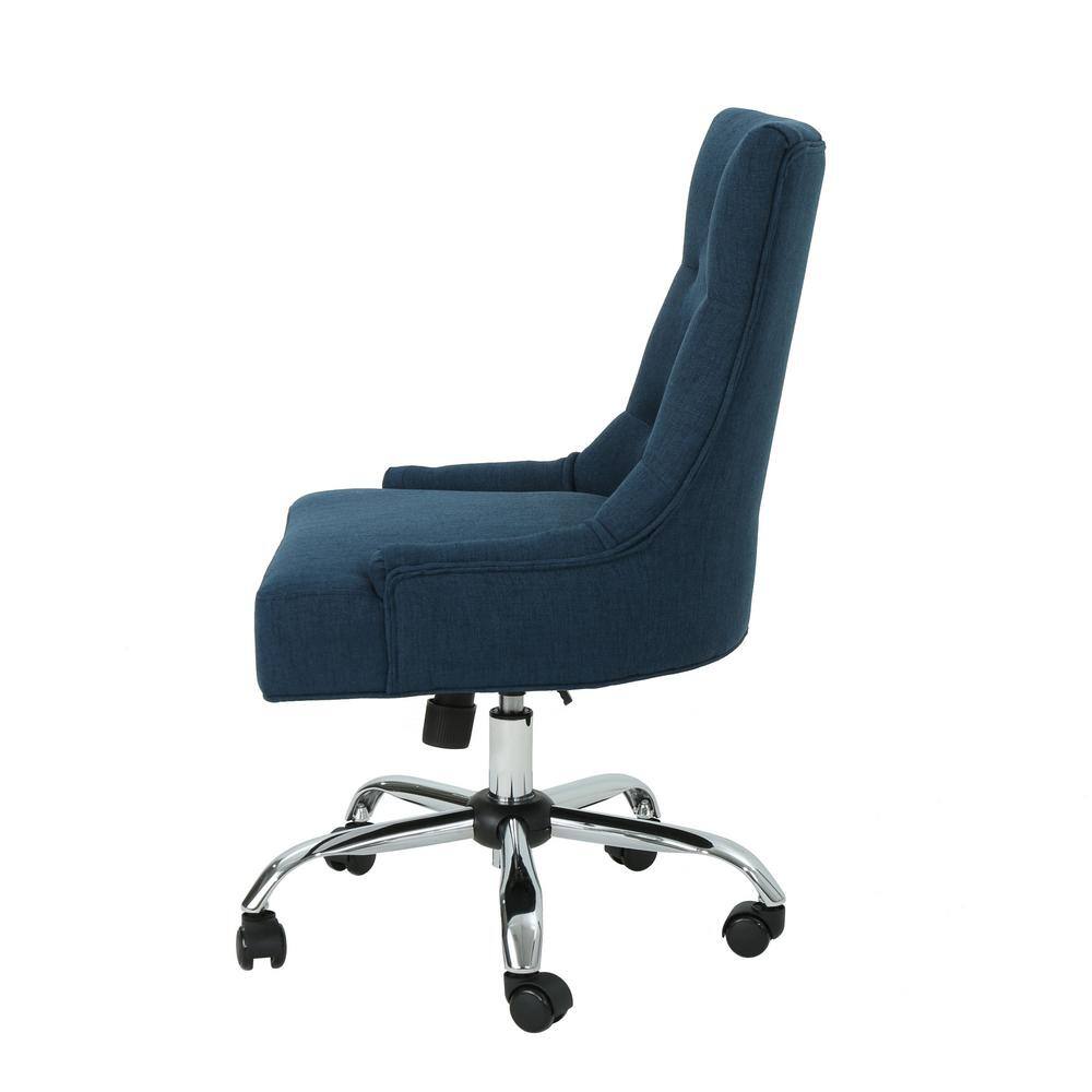 Navy Blue Fabric Swivel Armless Office Chair