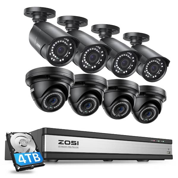 ZOSI 16-Channel 5MP POE 4TB NVR Security Camera System with 8-Wired Outdoor Bullet/Dome Cameras, 120 ft. Night Vision