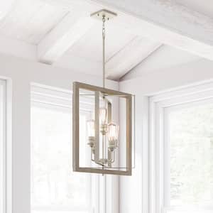 Palermo Grove 18 in. 5-Light Antique Nickel Coastal Pendant Light with Painted Weathered Gray Wood Accents