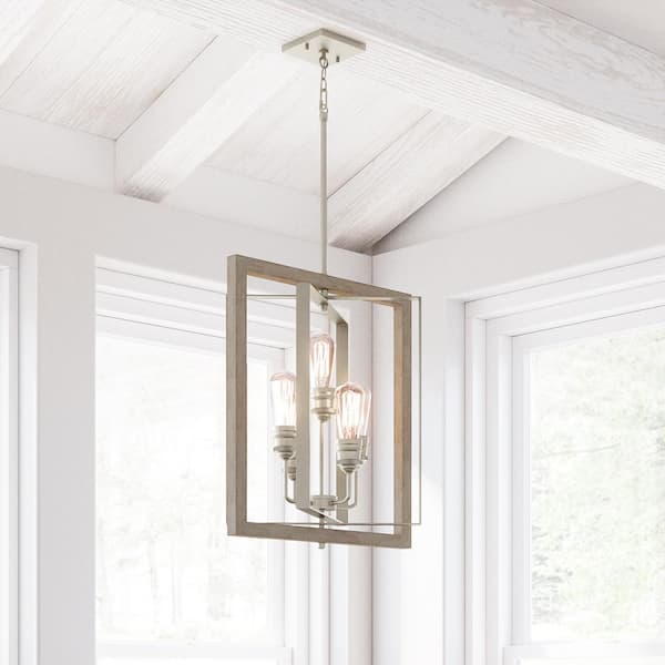Palermo Grove 18 in. 5-Light Antique Nickel Coastal Pendant Light with Painted Weathered Gray Wood Accents