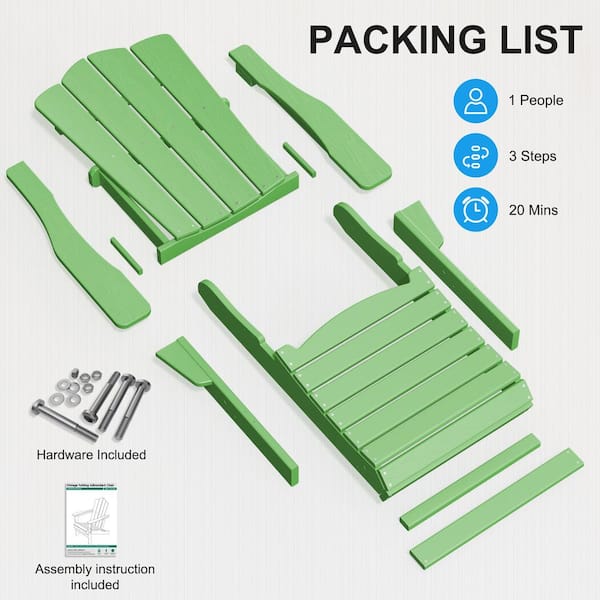 JEAREY HDPE Classic Light Green Folding Plastic Adirondack Chair