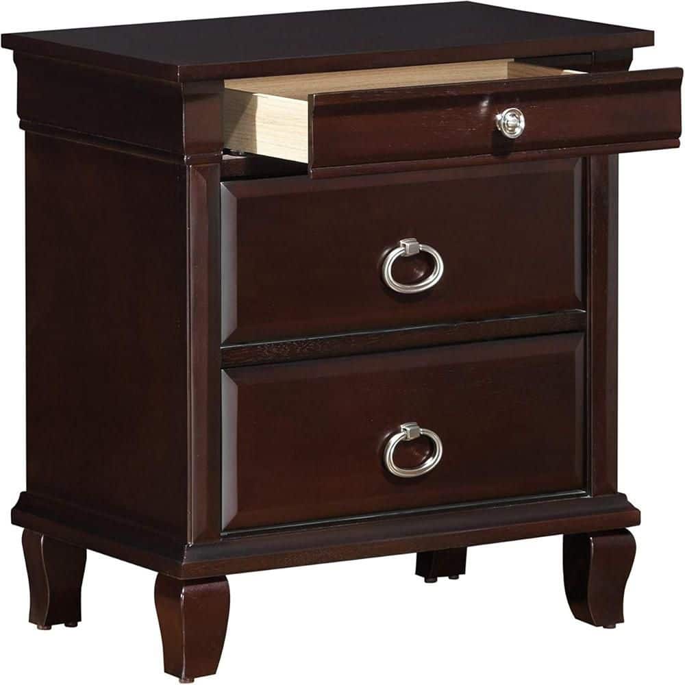 Burgundy Finish, 3 Drawers Nightstand price history on PriceWatchPro