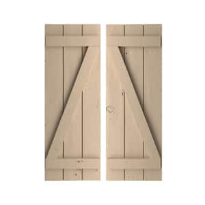 16.5 in. x 64 in. Timberthane Polyurethane 3-Board Joined Board-n-Batten Knotty Pine Faux Wood Shutters w/Z-Board Pair