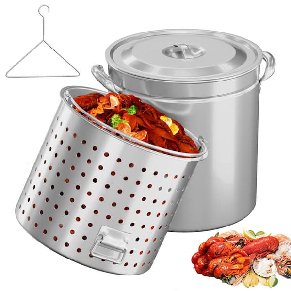 82 qt. 3-Piece Stainless Steel Stock Pots with Strainer Basket, Lid, Hook and Steamer