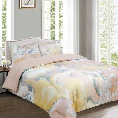 Marble Blush Multi-Color Cotton King 3-Piece Comforter Set