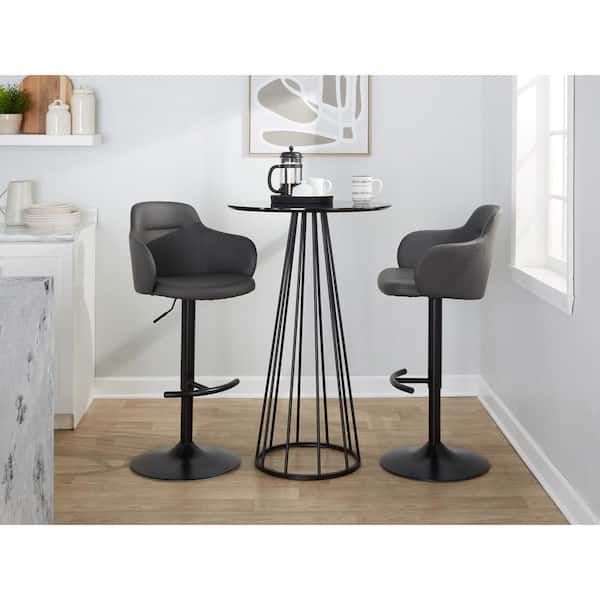 Lumisource Boyne 33 in. Grey Faux Leather and Black Metal Adjustable Bar Stool (Set of 2)