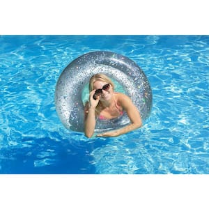 36 in. Silver Glitter Inflatable Tube Pool Float
