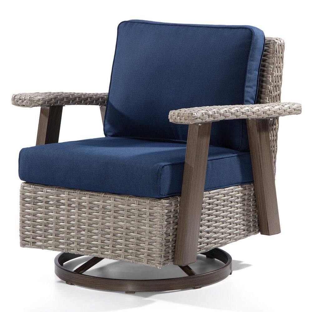 Wicker Swivel Outdoor Rocking Chair Lounge Chair with Ergonomic Armrests and Thick Dark Blue Cushions price history on PriceWatchPro