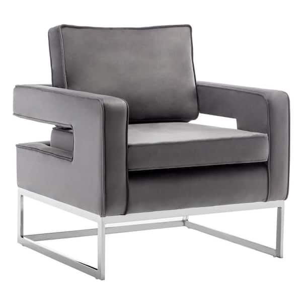 Convenience Concepts Take a Seat Carrie 32 in. Gray Velvet & Silver Velvet Arm Chair with Silver Frame