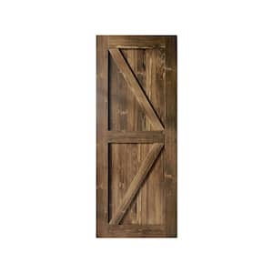 32 in. x 84 in. K-Frame Walnut Solid Natural Pine Wood Panel Interior Sliding Barn Door Slab with Frame
