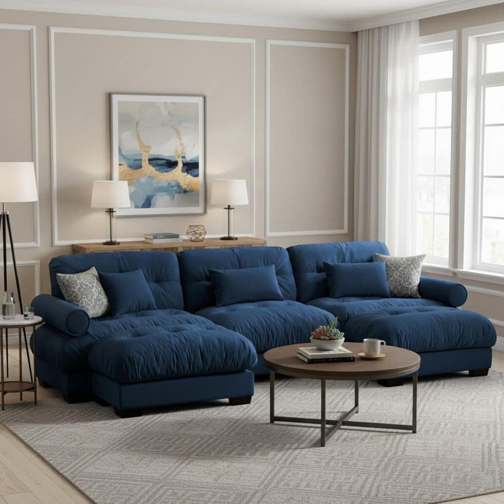 Homy Casa BLASTAR 130 in. Velvet 3-Seater Sectional Sofa with