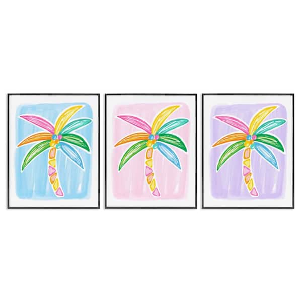 Stupell Industries Fun Summer Palms by Lisa Nohren 3-Pieces Black Framed Nature Giclee Art Print 14 in. x 11 in.