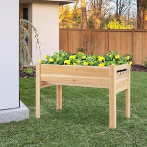 48 in. Wood Raised Garden Bed with Tool Hook Elevated Planter Stand with Funnel Design