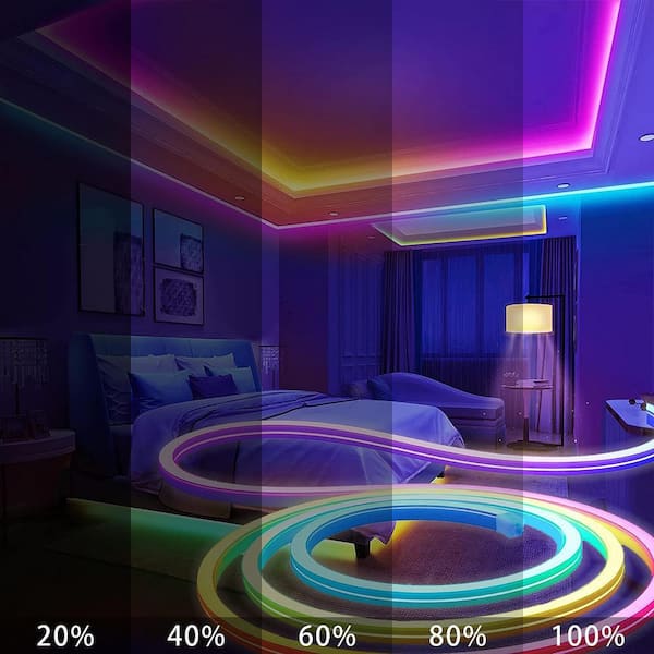 Comforday 16.4 ft Silicone RGB Addressable Neon Rope Light, with Music Sync and DIY Lighting Mode, Dimmable, Flexible, IP67 W