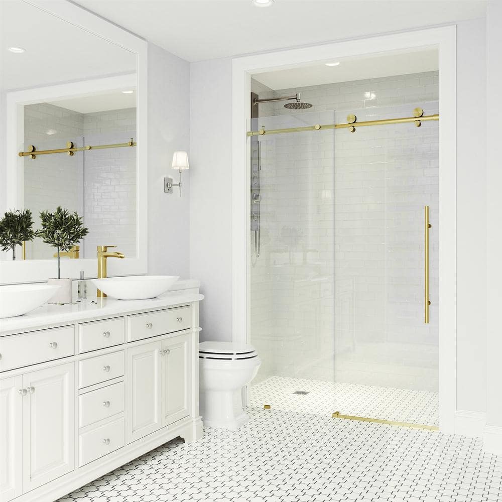 Elan E-Class 56-60" Frameless Sliding Shower Door in Matte Brushed Gold