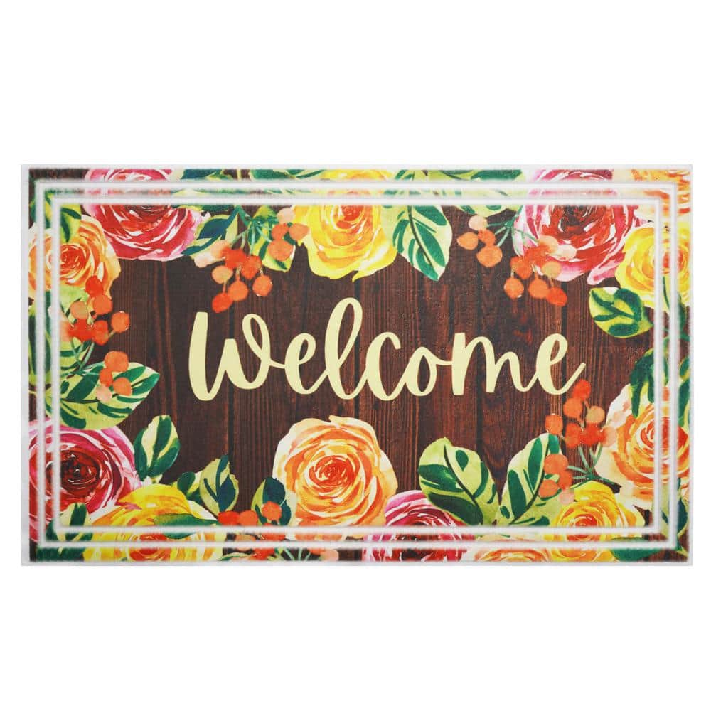 Flower Welcome Multi-Colored 18 in. x 30 in. Indoor/Outdoor Doormat price history on PriceWatchPro