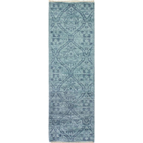 BASHIAN Pompeii Teal 3 ft. x 8 ft. Geometric Transitional Area Rug Runner