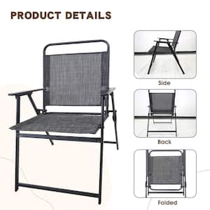 Black Frame 6-Piece Steel Square Table Bar Height Foldable Outdoor Dining Set with an Umbrella