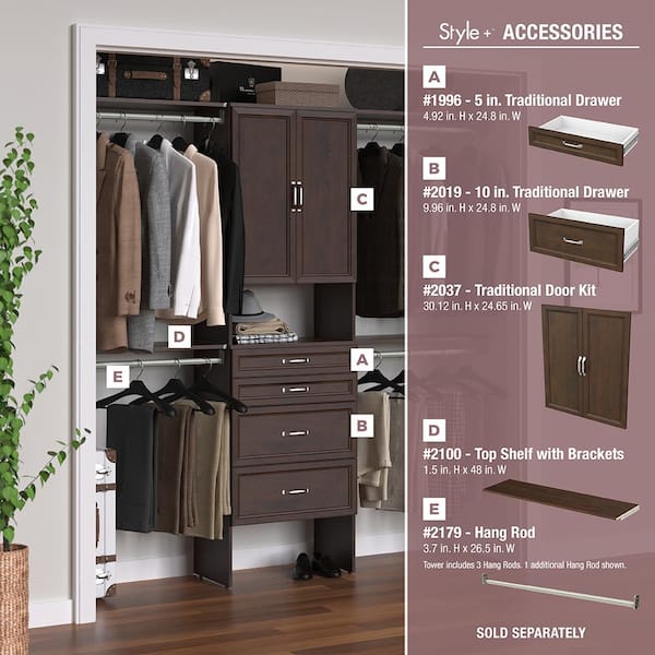 ClosetMaid 4369 Style+ 84 in. W - 120 in. W Chocolate Wood Closet System - 3