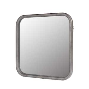 23.62 in. W x 23.62 in. H Mordern Rounded Square PU Covered MDF Framed Wall Decorative Bathroom Vanity Mirror in Pewter