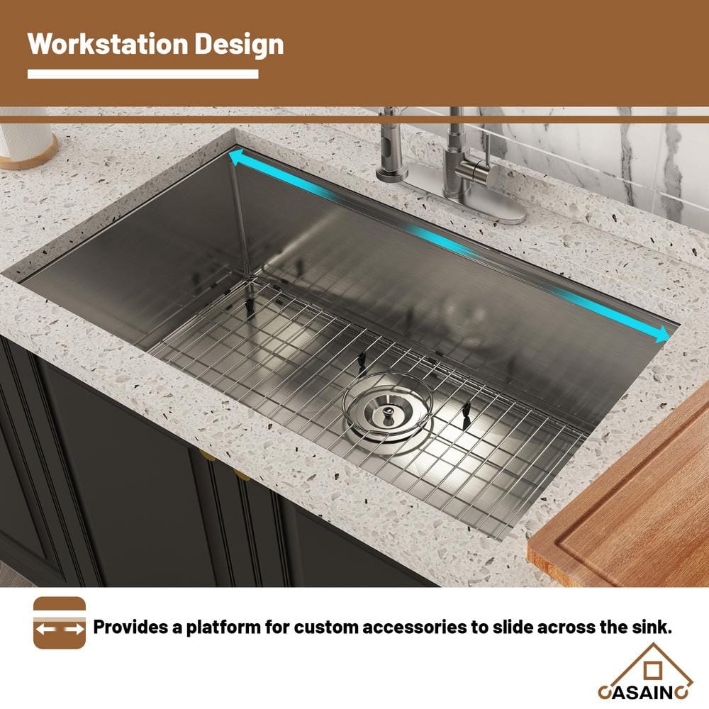 32" Brushed Stainless Steel Undermount Workstation Kitchen Sink