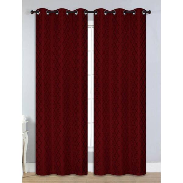 Bella Luna Semi-Opaque Quattro Jacquard 84 in. L Room Darkening Grommet Curtain Panel Pair, Burgundy (Set of 2)