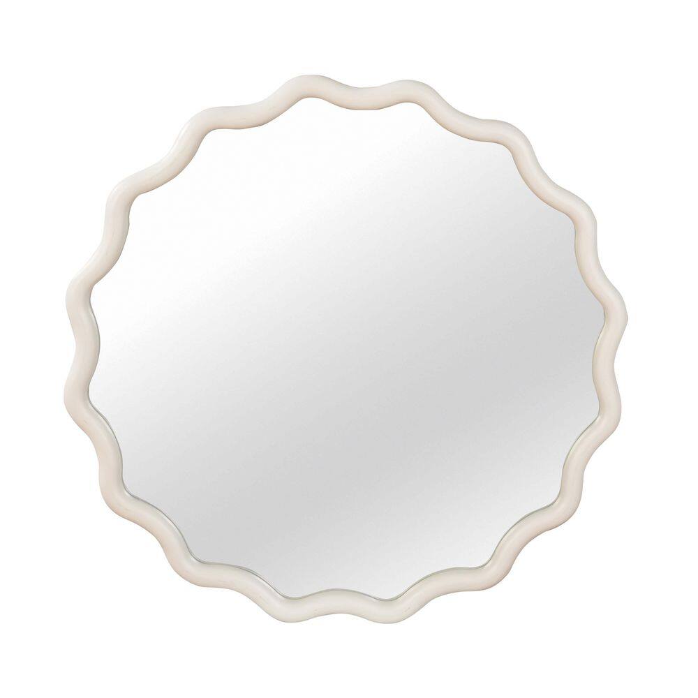 30 in. W x 30 in. H Wavy Round Solid Wood Framed Wall-mounted Bathroom Vanity Mirror in White, Decorative Wall Mirror price history on PriceWatchPro
