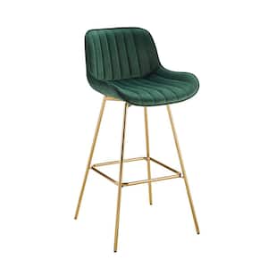 Modern 38.78 in. Height Green Velvet Swivel Bar Stools with 4-Metal Foots and Low Back (Set of 2)