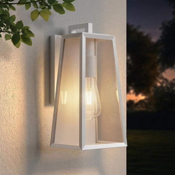 Montpelier 1-Light White Hardwired 14 in. H Outdoor Sconce Dusk to Dawn Outdoor Wall Lantern Sconce