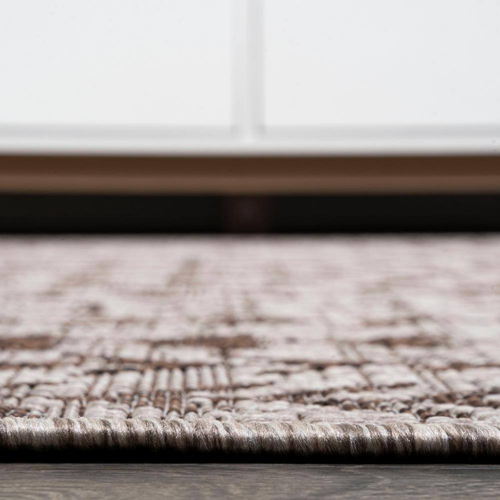 Beige and Brown Geometric Bohemian Indoor/Outdoor Area Rug